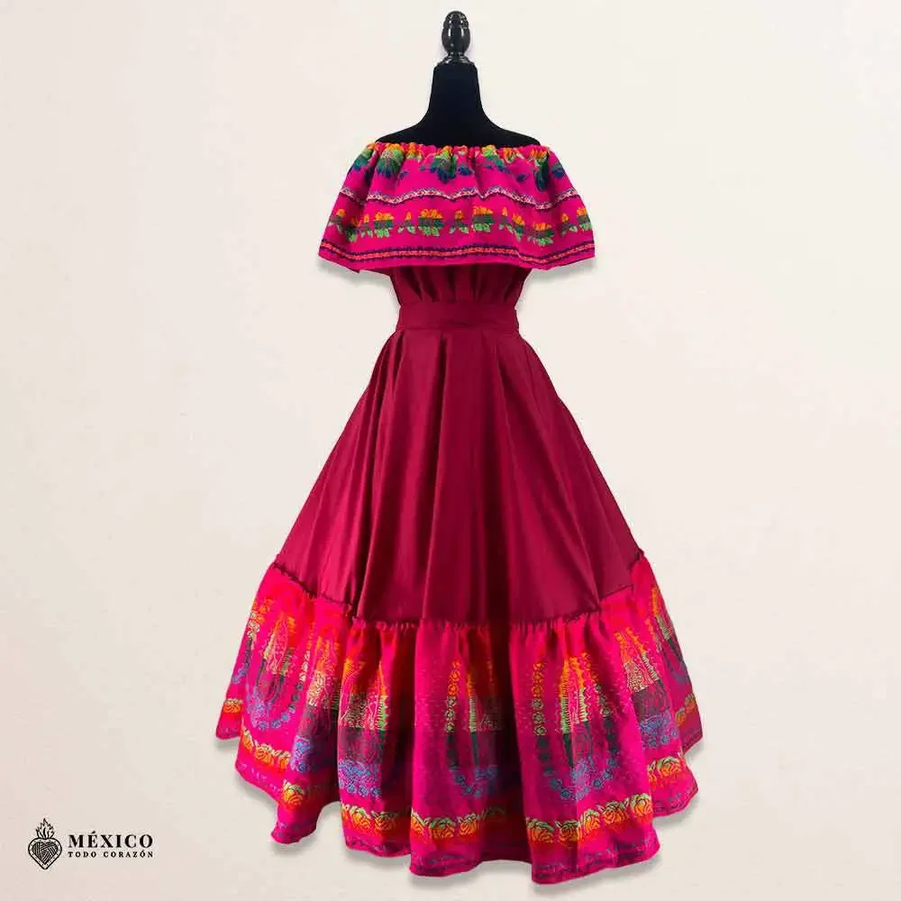 Traditional Mexican 3-Piece Cambaya Dress Set with Matching Rebozo Handmade